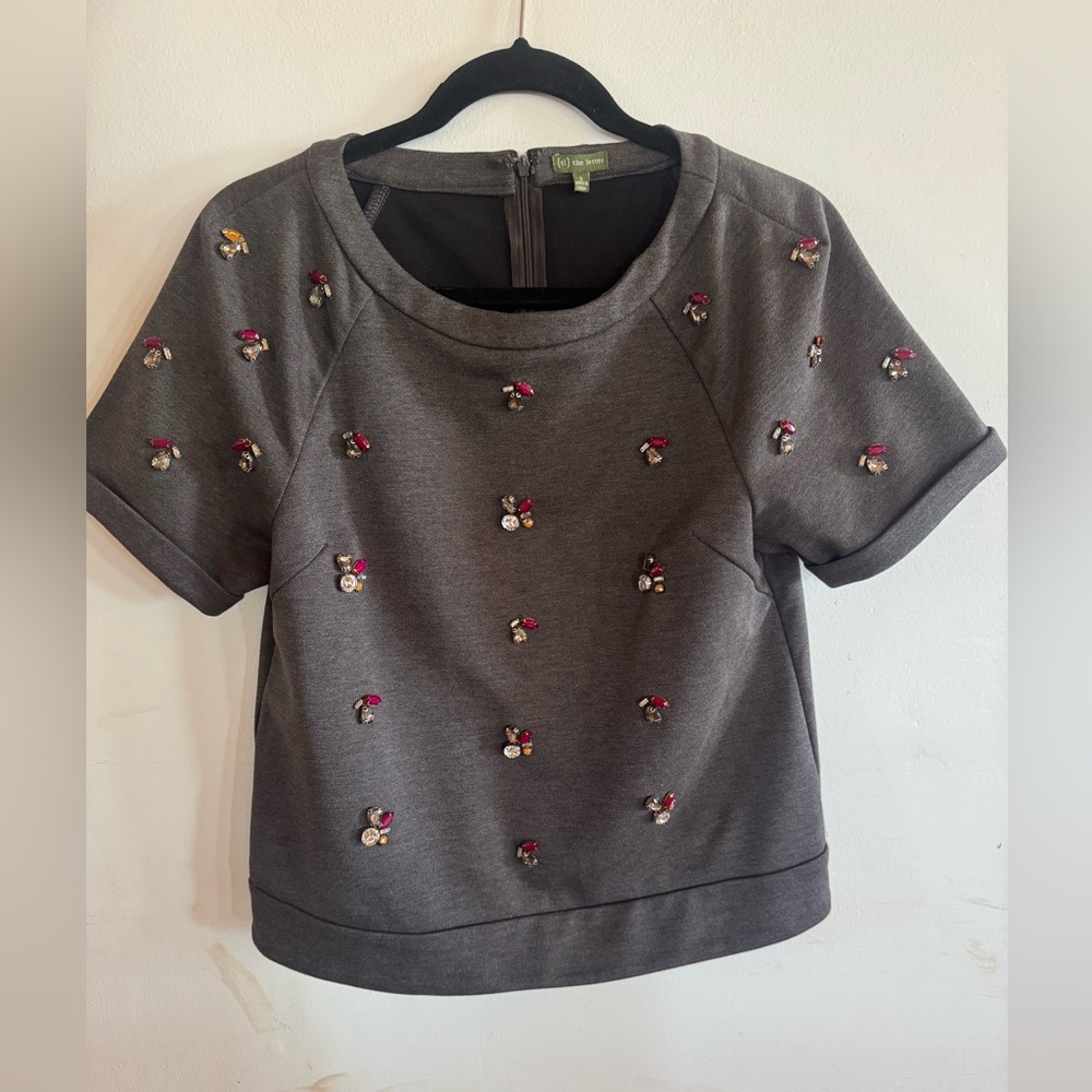 The Letter Anthro Women’s S Sequined Beaded Blouse Career Concert Unique Party